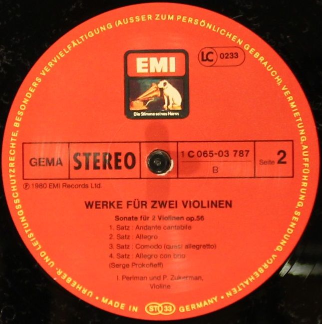 His Master's Voice 1C 065-03 787 - Itzhak Perlman, Pinchas Zuker - Image 4