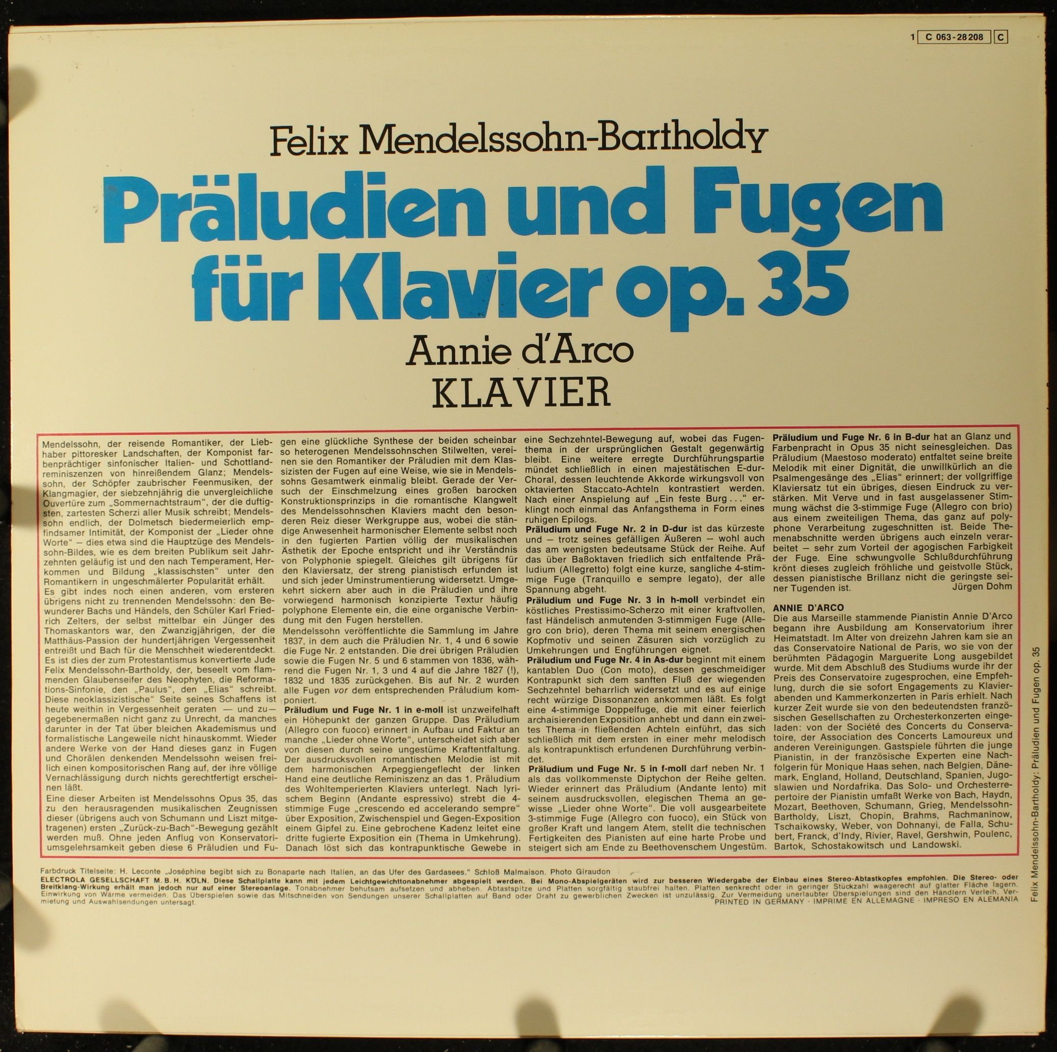EMI Electrola 1 C 063 - 28 208 - Felix Mendelssohn-Bartholdy, An - Image 2
