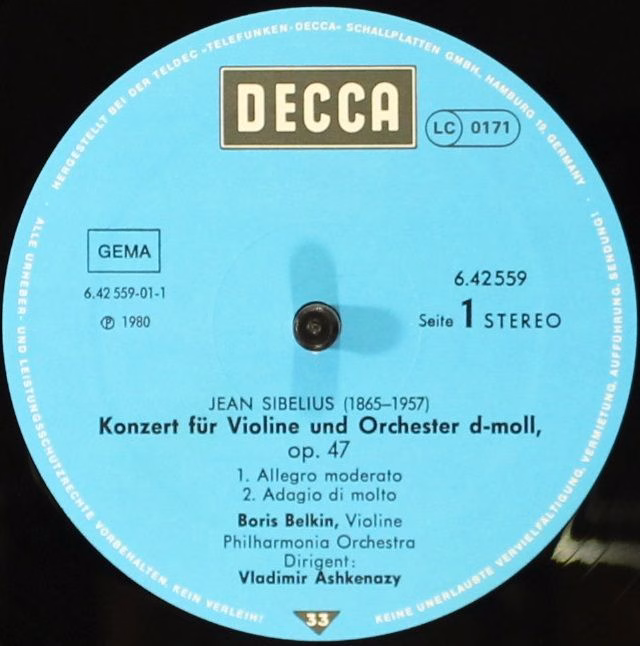 DECCA 6.42559 - Jean Sibelius, Boris Belkin, Philharmonia Orches - Image 3