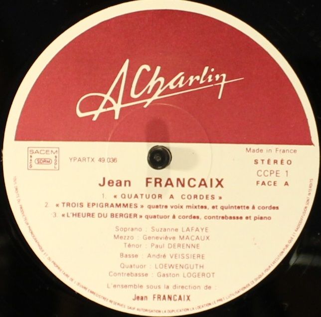 Disques A Charlin CCPE 1 - Jean Françaix, Quatuor Loewenguth - Q - Image 2
