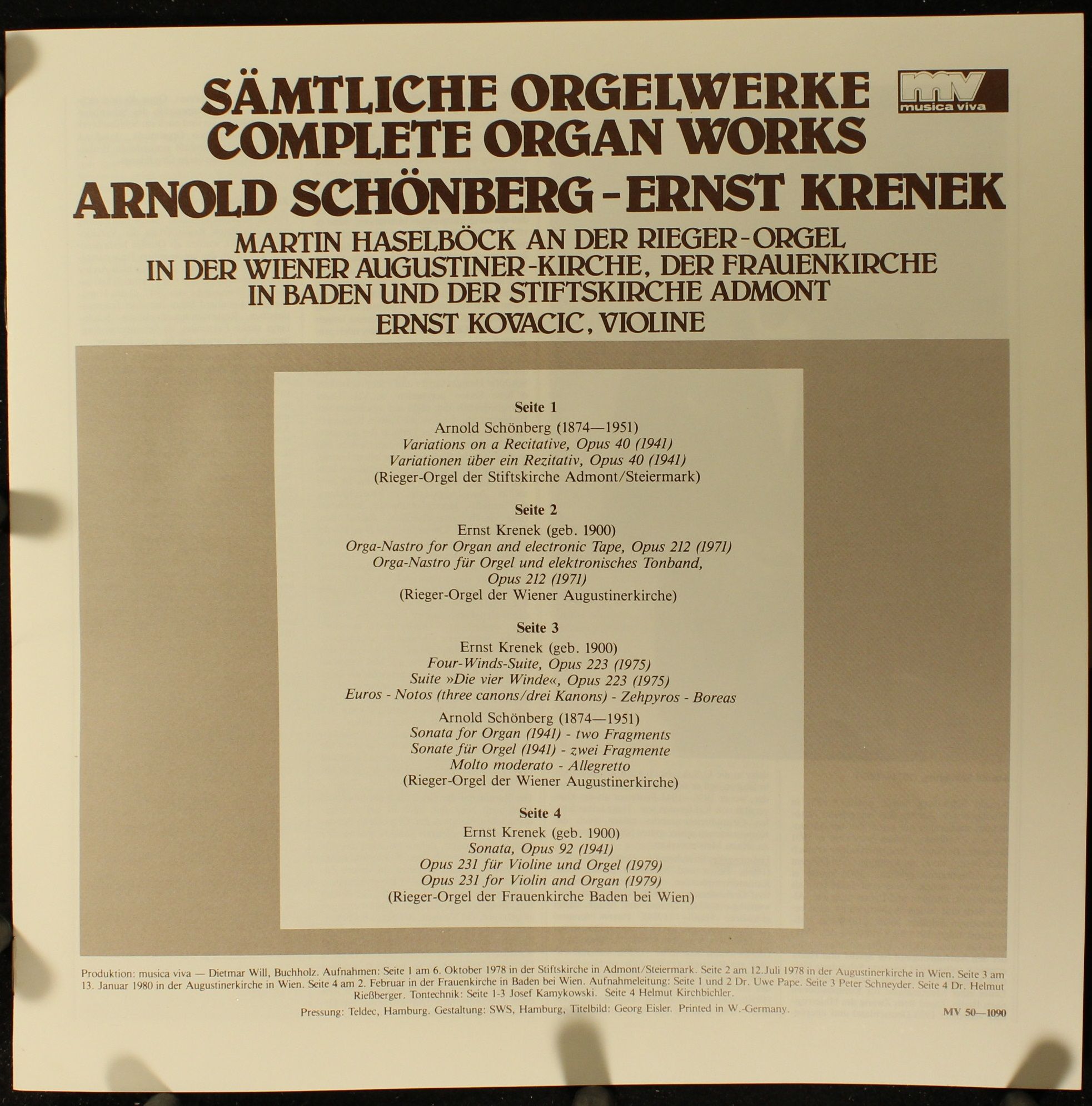 Musica Viva MV 50-1090 - Arnold Schoenberg, Ernst Krenek, Martin - Image 3
