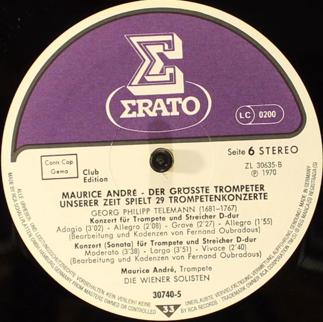 Erato 30 740-5 - Maurice André - Spielt 29 Trompetenkonzerte - Image 9