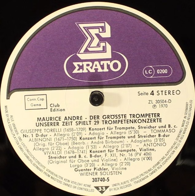 Erato 30 740-5 - Maurice André - Spielt 29 Trompetenkonzerte - Image 11