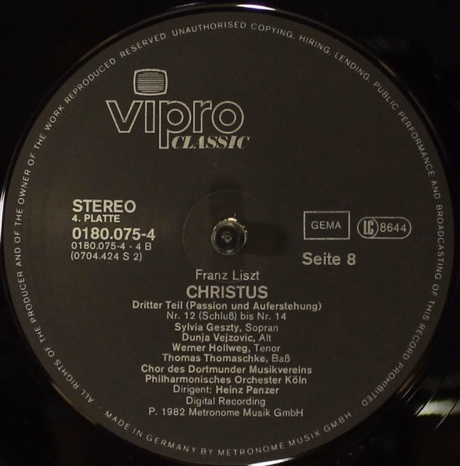 Vipro Classic 0180.0754 - Franz Liszt, Sylvia Geszty, Dunja Vejz - Image 9