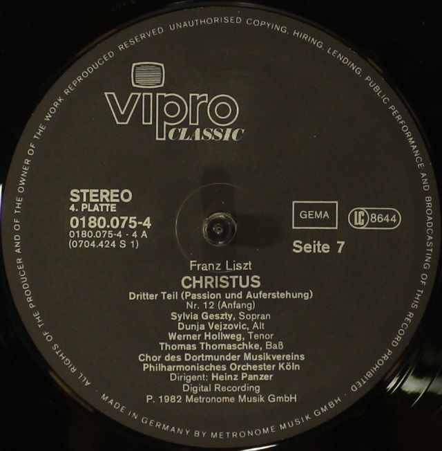 Vipro Classic 0180.0754 - Franz Liszt, Sylvia Geszty, Dunja Vejz - Image 10