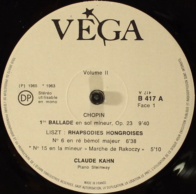 VEGA B 416/18 - Claude Kahn, Frédéric Chopin, Pyotr Ilyich Tchai - Image 4