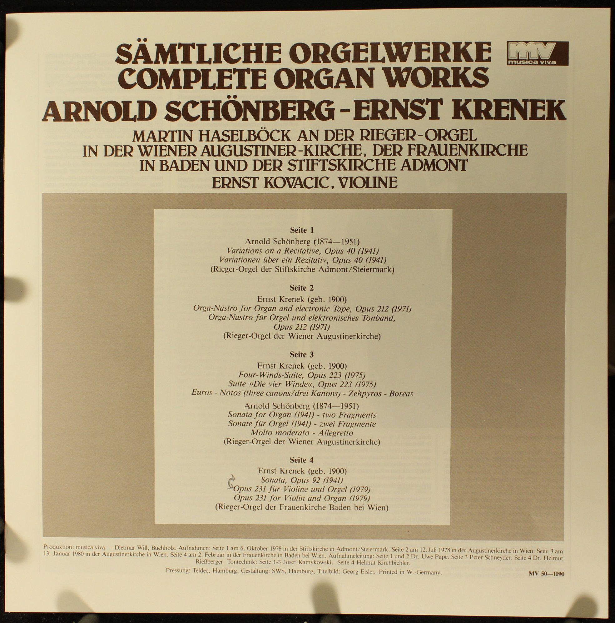 Musica Viva MV 50-1090 - Arnold Schoenberg, Ernst Krenek, Martin - Image 3