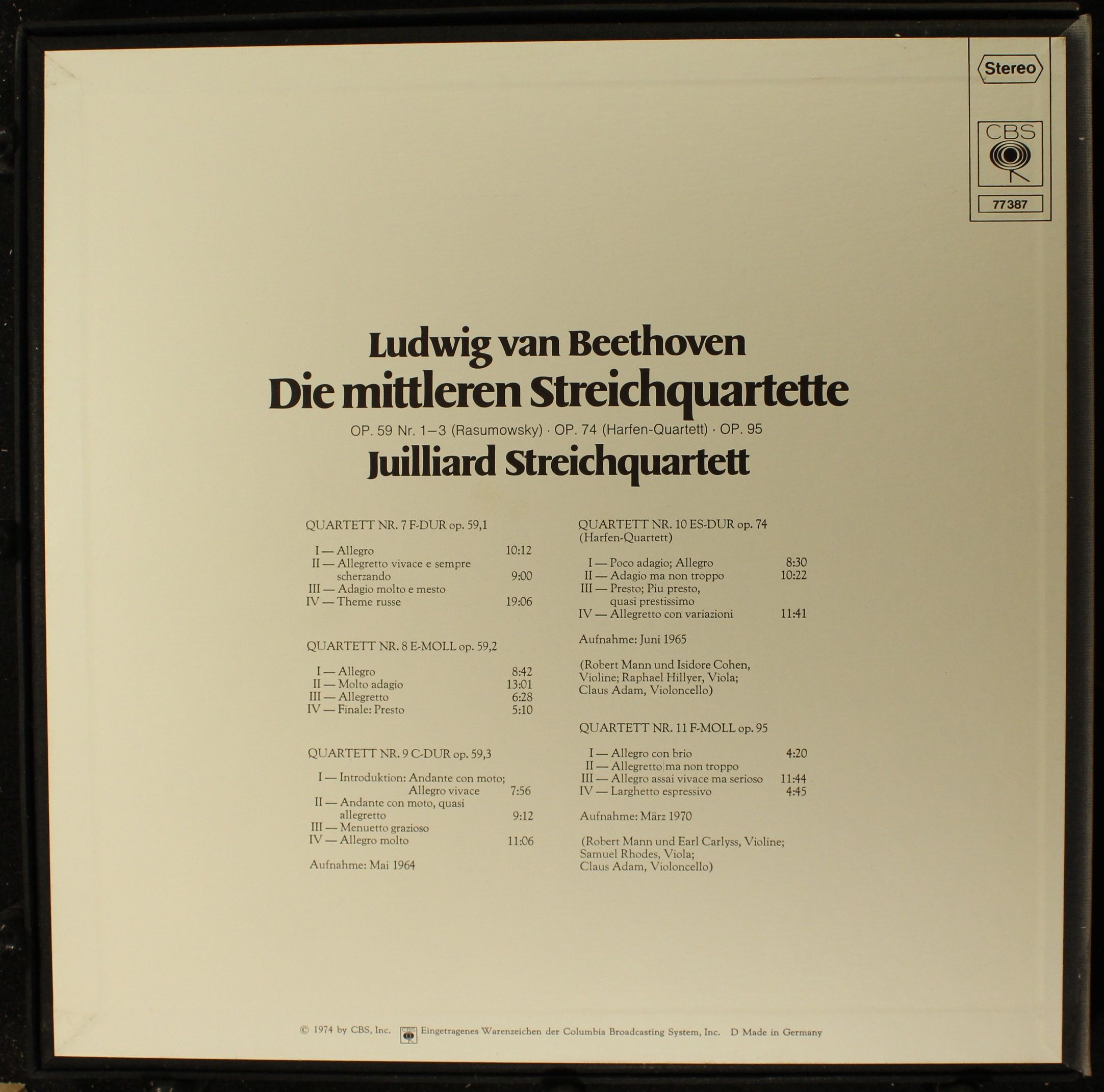 CBS 77 387 - Ludwig van Beethoven, Juilliard String Quartet - Di - Image 2