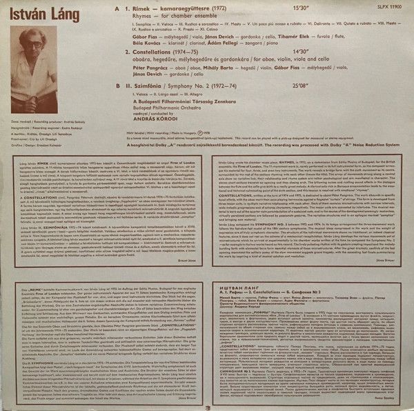 Hungaroton SLPX 11900 - Lang István - Rhymes / Constellations / - Image 4