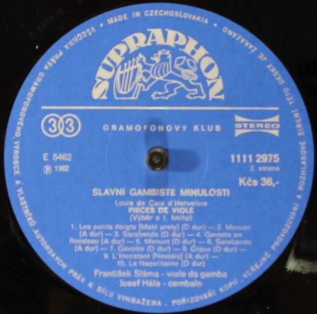 Supraphon 1111 2975 - František Sláma, Josef Hála - Slavní Gambi - Image 4