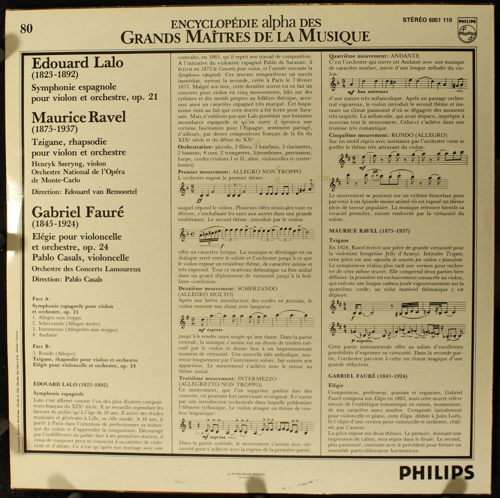 Philips 6851 119 - Édouard Lalo, Maurice Ravel, Gabriel Fauré, H - Image 2