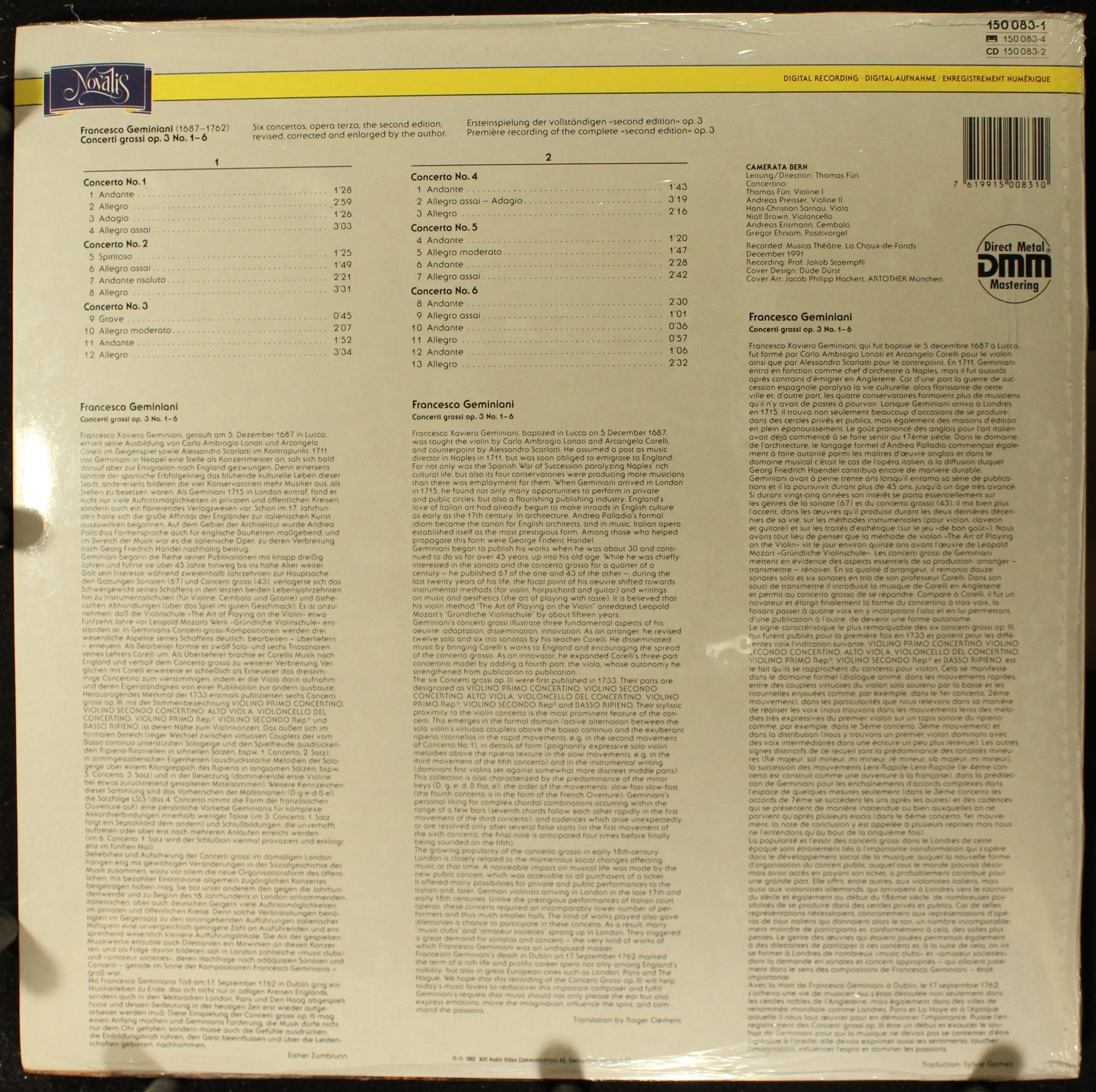 Novalis 150 083-1 - Francesco Geminiani, Camerata Bern, Thomas F - Image 2