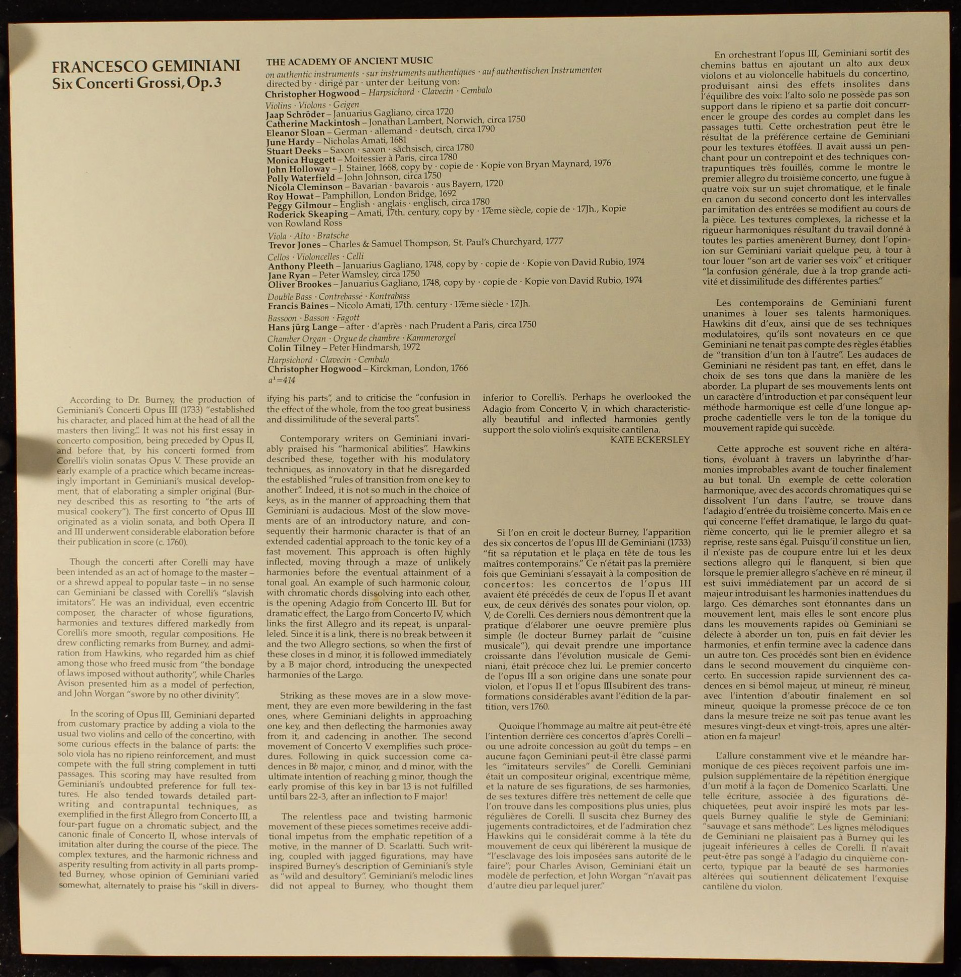 DECCA 6.42403 AS - Francesco Geminiani, Jaap Schröder, The Acade - Image 2
