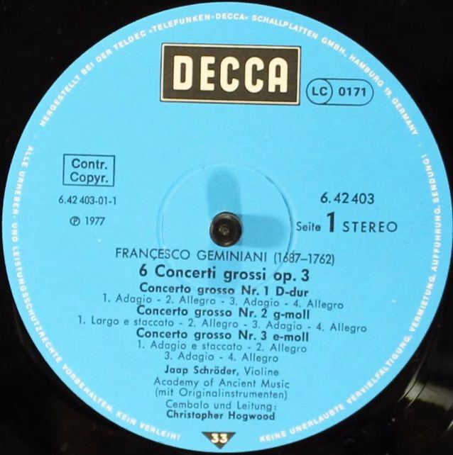 DECCA 6.42403 AS - Francesco Geminiani, Jaap Schröder, The Acade - Image 3