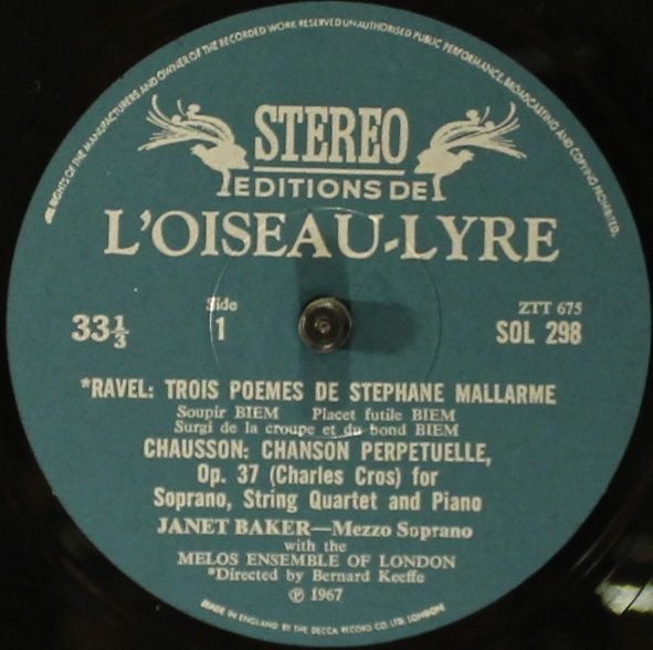 L'Oiseau-Lyre SOL 298 - Ernest Chausson, Maurice Ravel, Maurice - Image 3