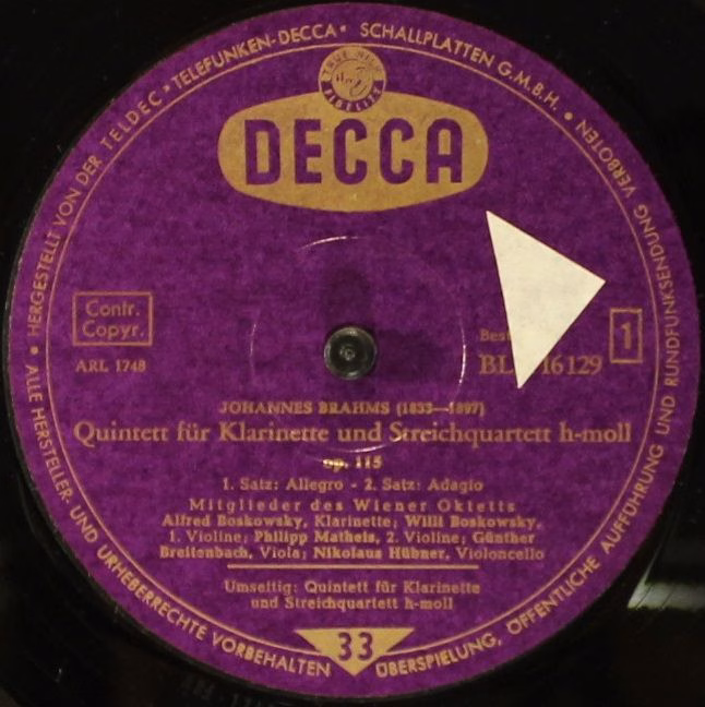 DECCA BLK 16129 - Johannes Brahms, Mitglieder Des Wiener Oktetts - Image 3