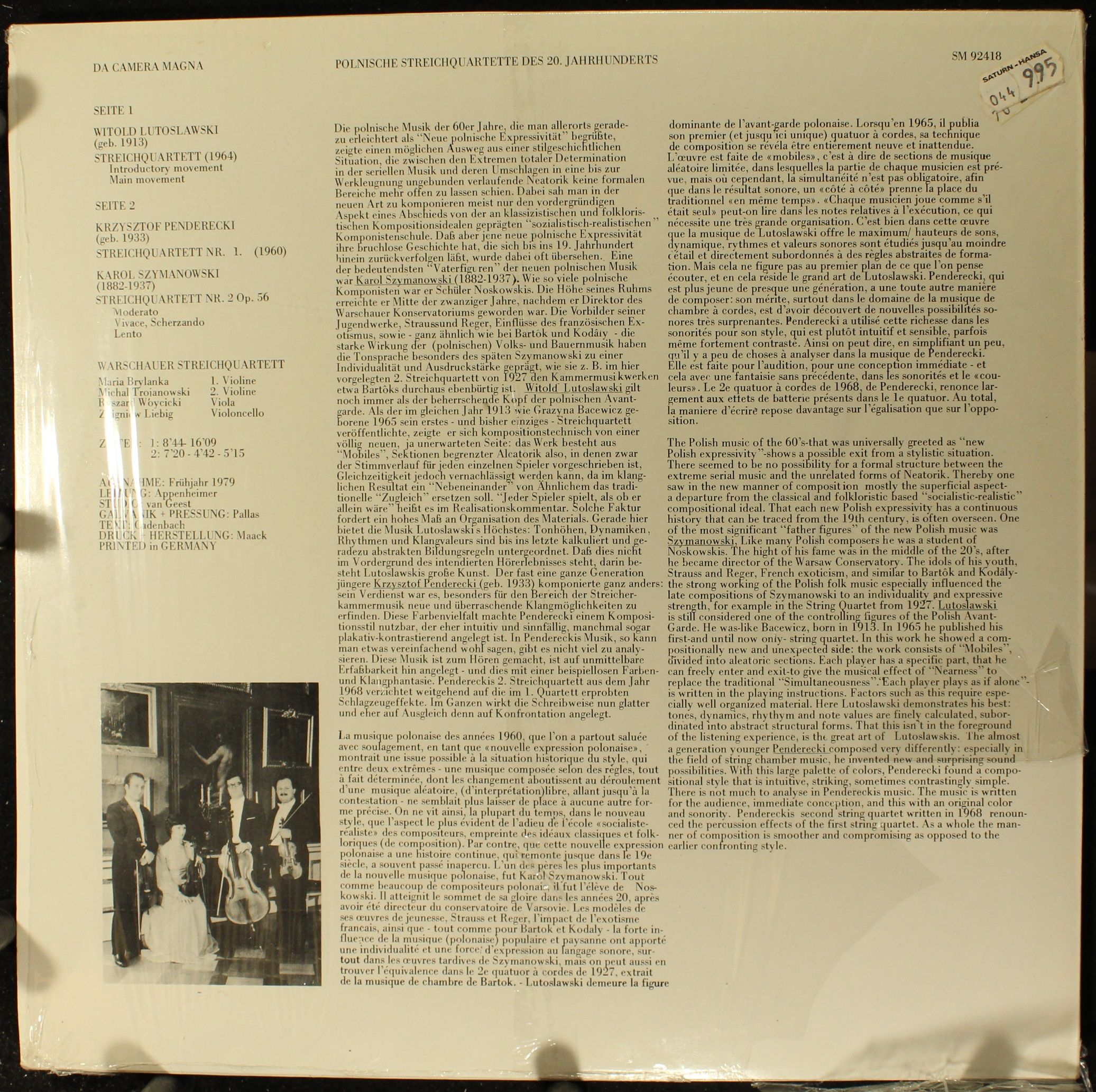 Da Camera Magna SM 92418 - Witold Lutoslawski, Krzysztof Pendere - Image 2