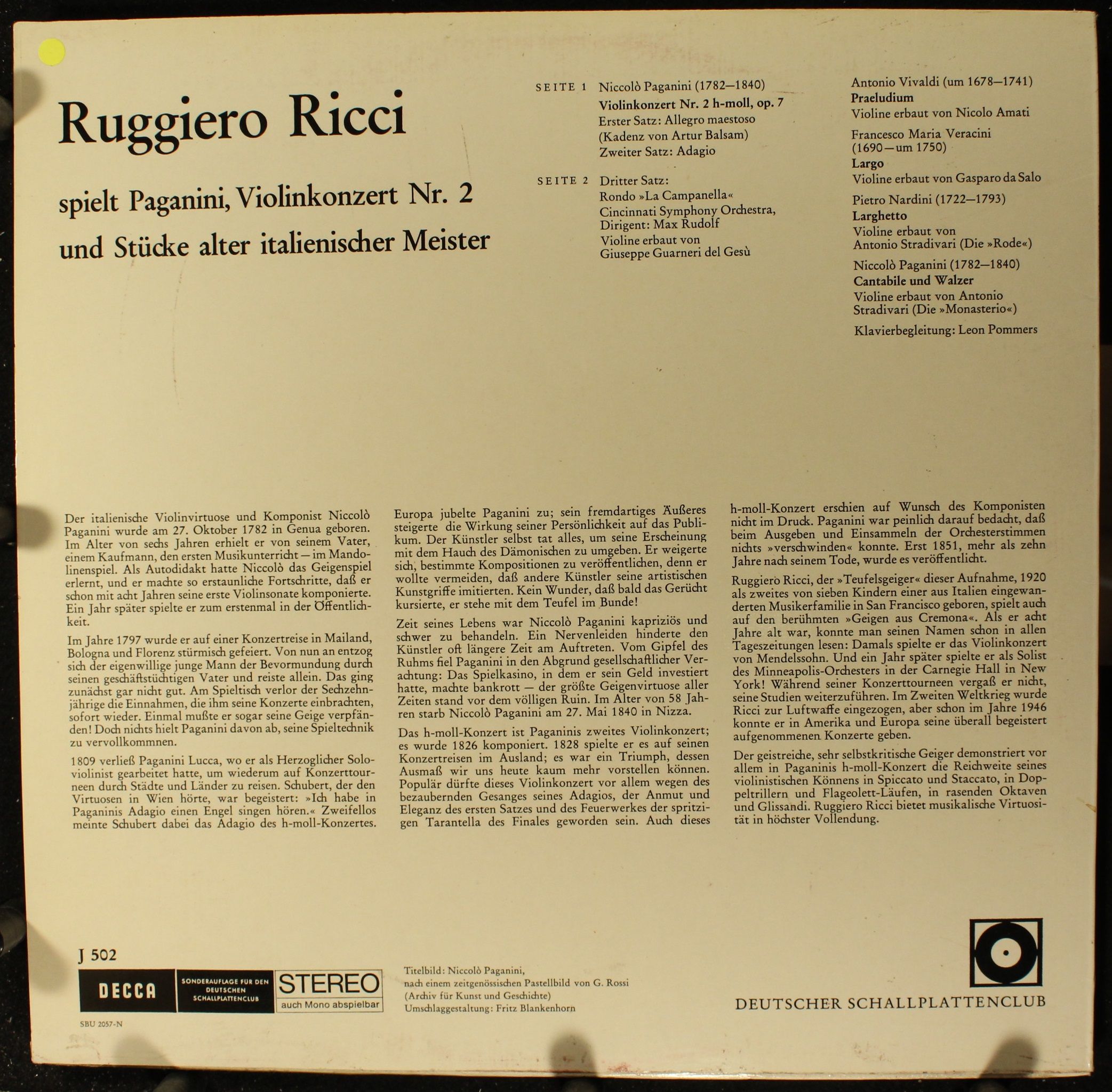 DECCA SBU 2057-N - Niccolò Paganini, Ruggiero Ricci, Cincinnati - Image 2