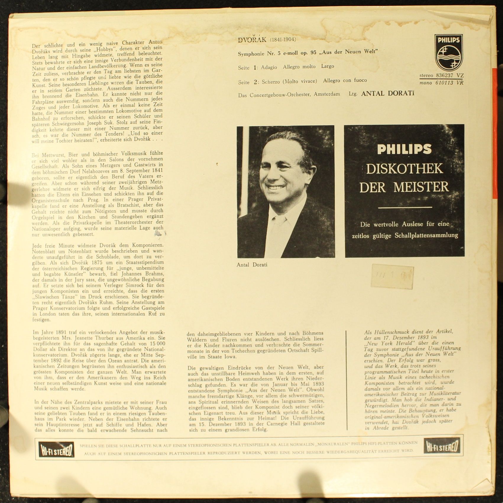 Philips 836237 VZ - Antonín Dvořák - Symphony Nr. 5 e-moll op. 9 - Image 2