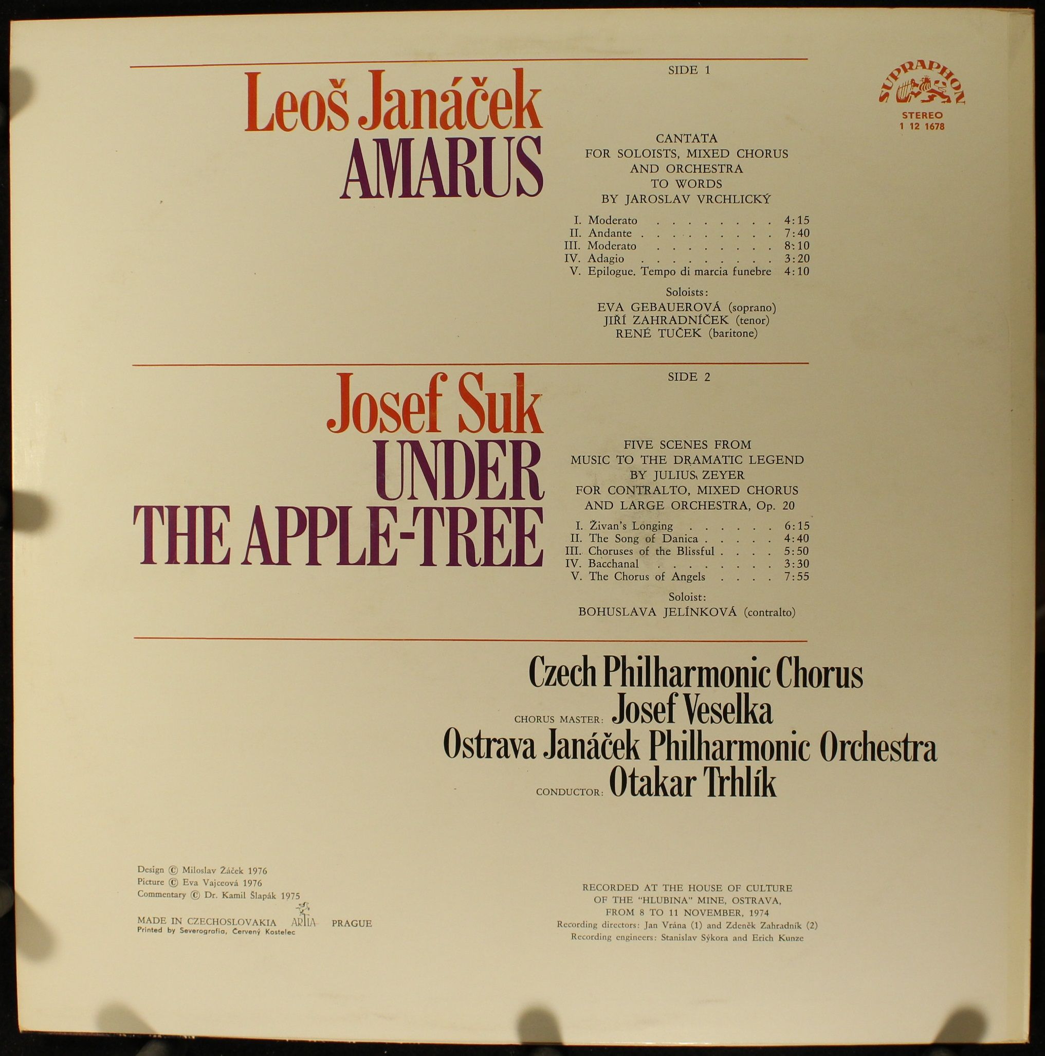 Supraphon 1 12 1678 - Leoš Janáček, Josef Suk (2), Czech Philhar - Image 3