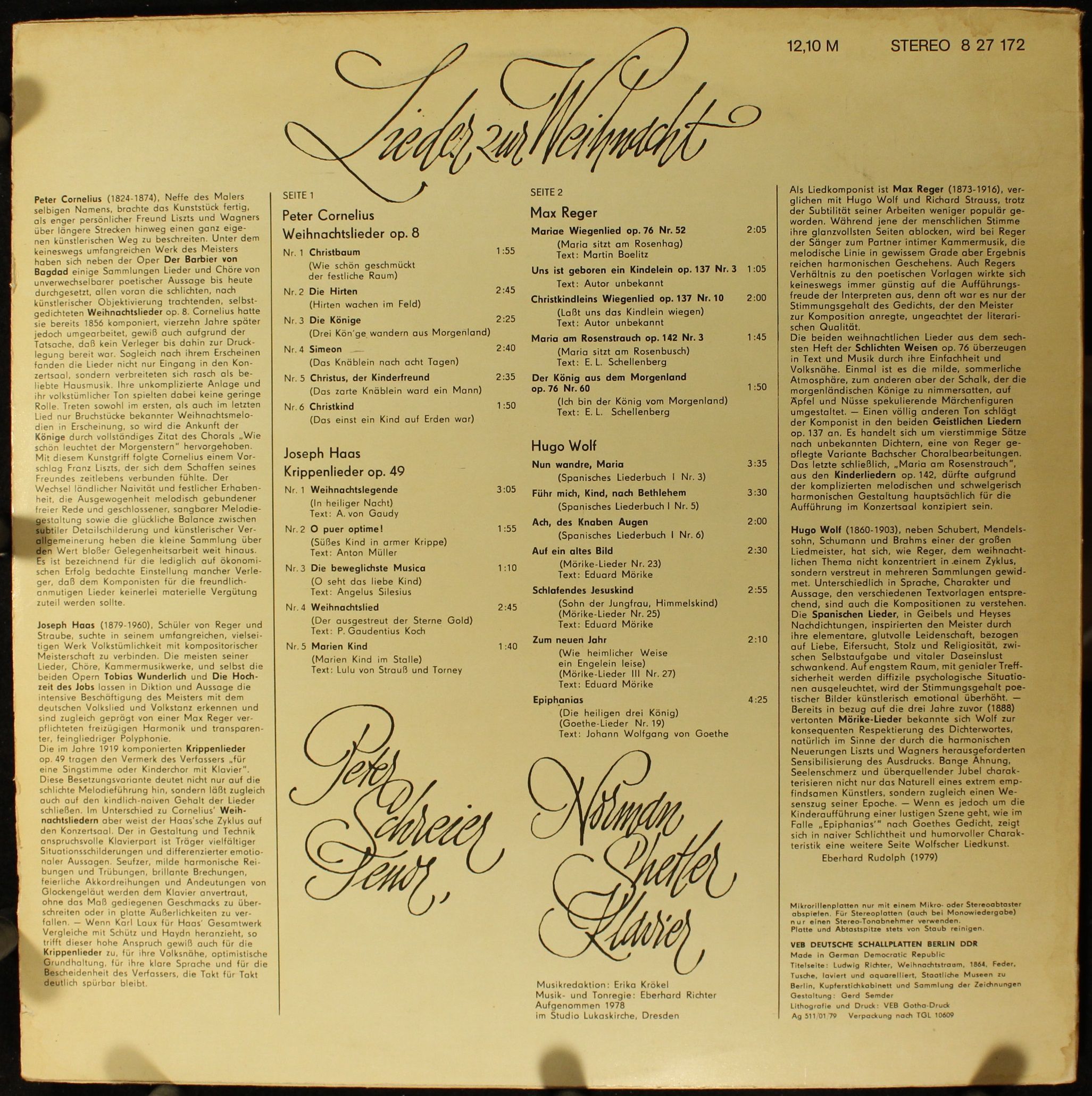 Eterna 8 27 172 - Peter Schreier, Norman Shetler - Lieder Zur We - Image 2