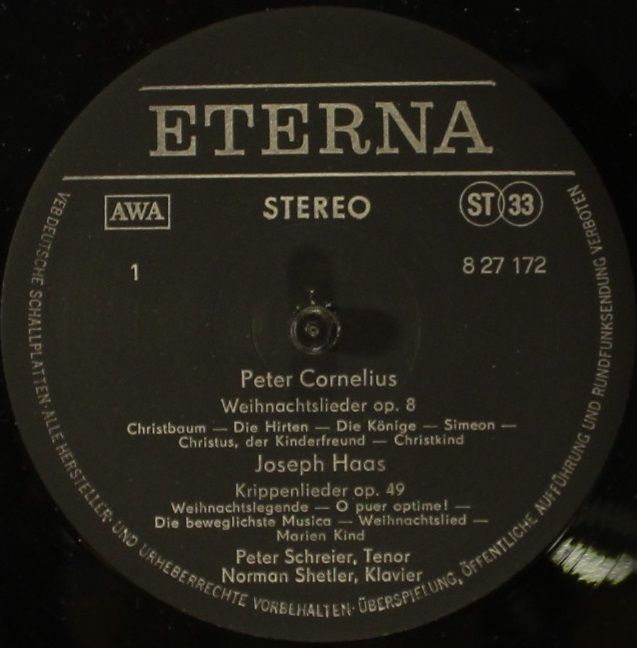 Eterna 8 27 172 - Peter Schreier, Norman Shetler - Lieder Zur We - Image 3
