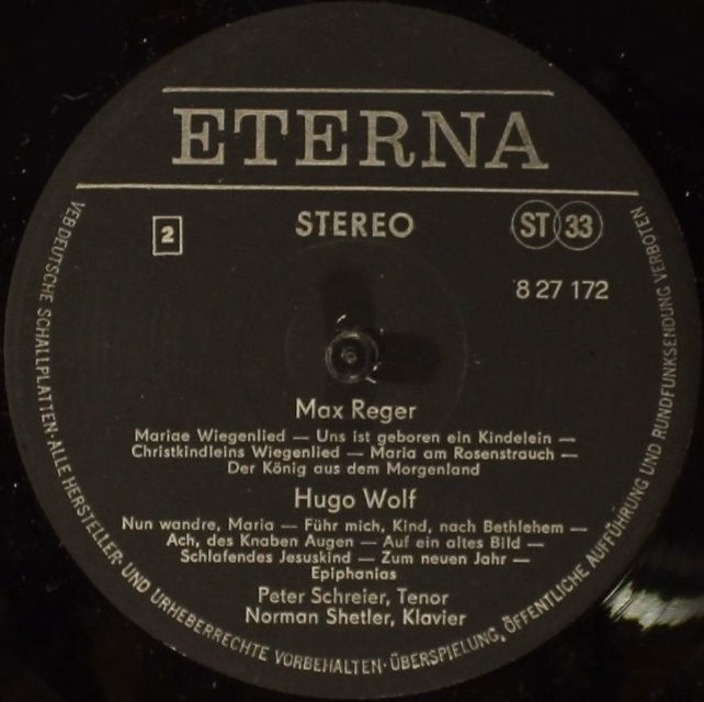 Eterna 8 27 172 - Peter Schreier, Norman Shetler - Lieder Zur We - Image 4