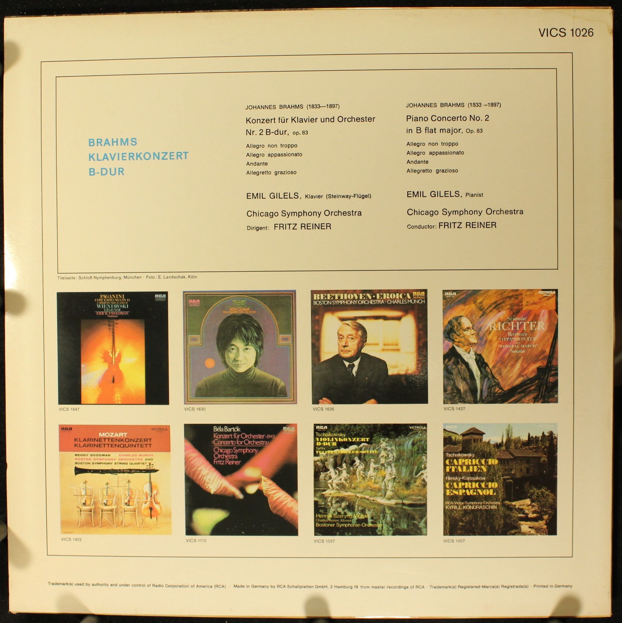 RCA Victrola VICS 1026 - Johannes Brahms, Emil Gilels, Chicago S - Image 2