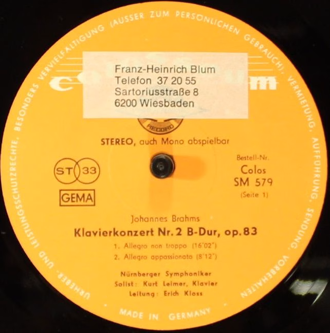 Colosseum Colos SM 579 - Kurt Leimer, Johannes Brahms, Nürnberge - Image 5