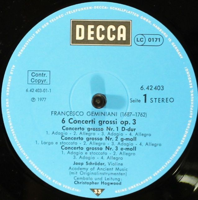 DECCA 6.42403 AS - Francesco Geminiani, Jaap Schröder, The Acade - Image 3