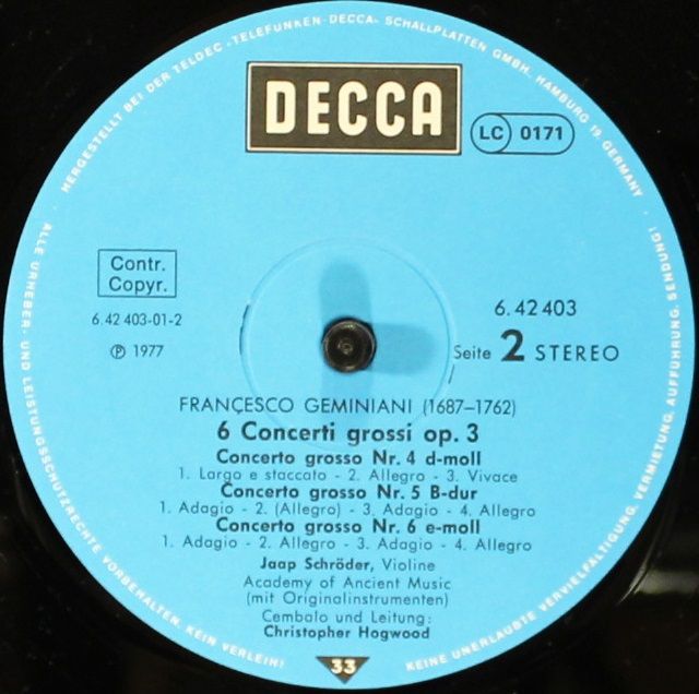 DECCA 6.42403 AS - Francesco Geminiani, Jaap Schröder, The Acade - Image 4