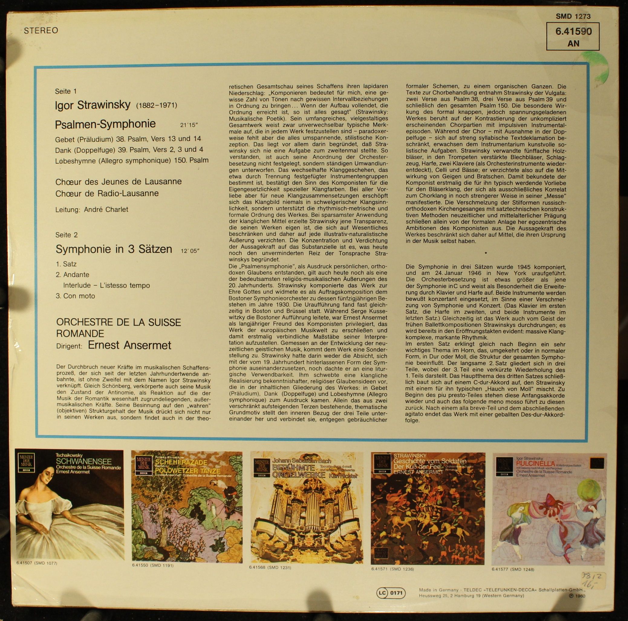 DECCA 6.41590 AN - Igor Stravinsky, L'Orchestre De La Suisse Rom - Image 2