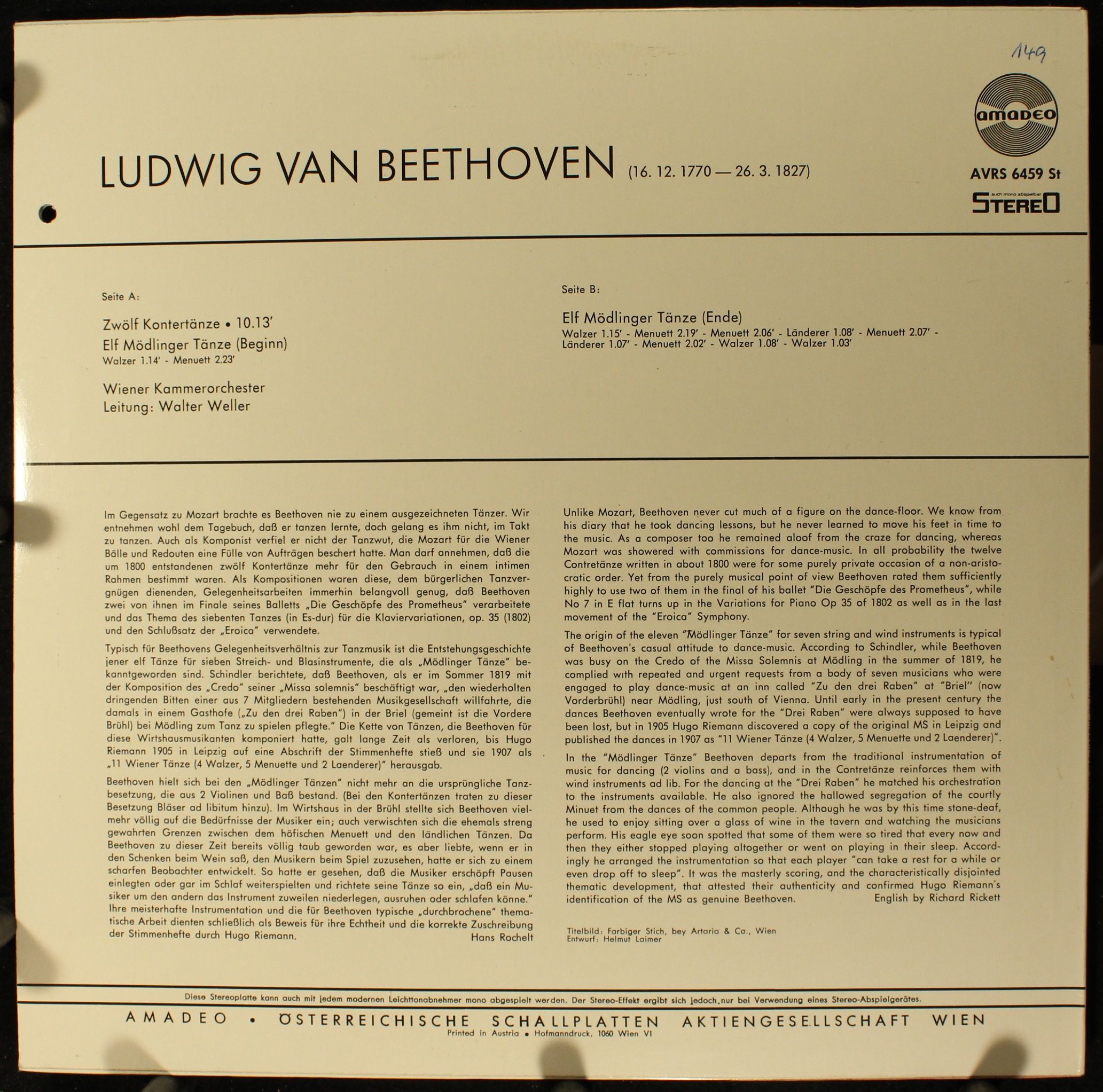 Amadeo AVRS 6459 - Ludwig Van Beethoven - 12 Kontertänze / 11 Mö - Image 2