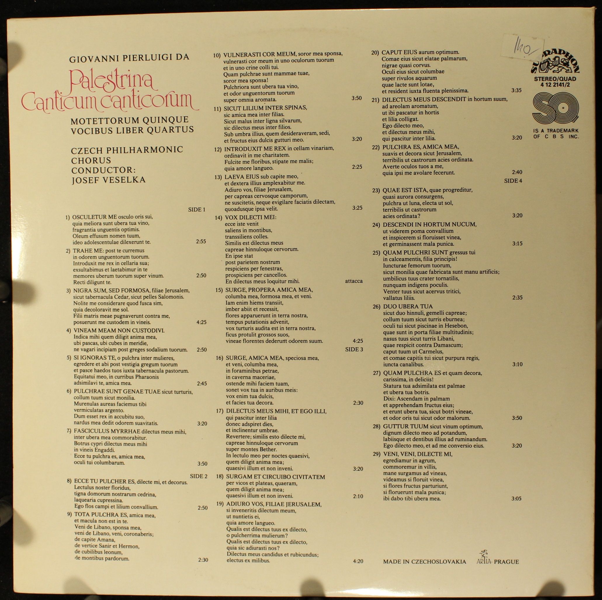 Supraphon 1412 2141-2 - Giovanni Pierluigi da Palestrina, Czech - Image 2