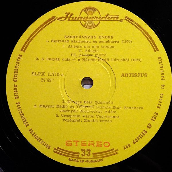 Hungaroton SLPX 11716 - Endre Szervánszky, Béla Kovács, The Mixe - Image 3
