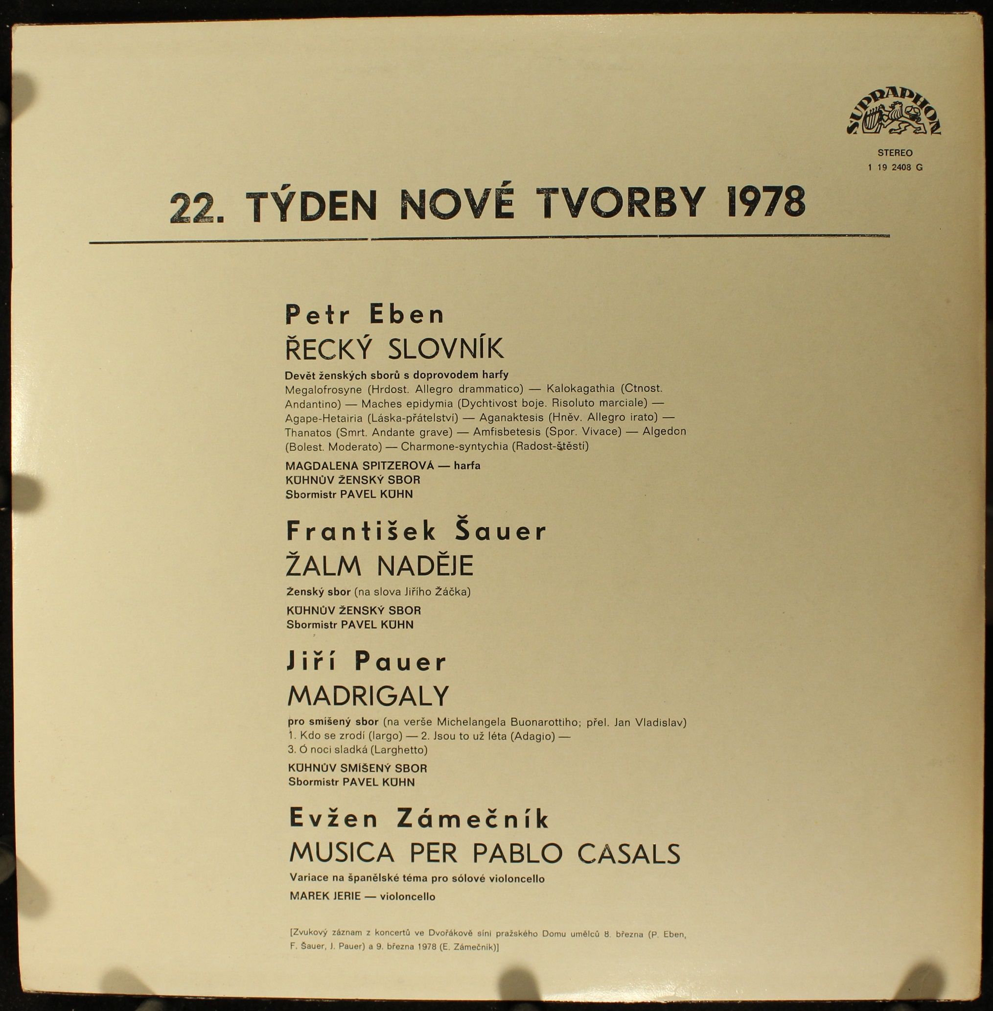 Supraphon 1 19 2408 - Petr Eben, František Šauer, Jiří Pauer, Ev - Image 2