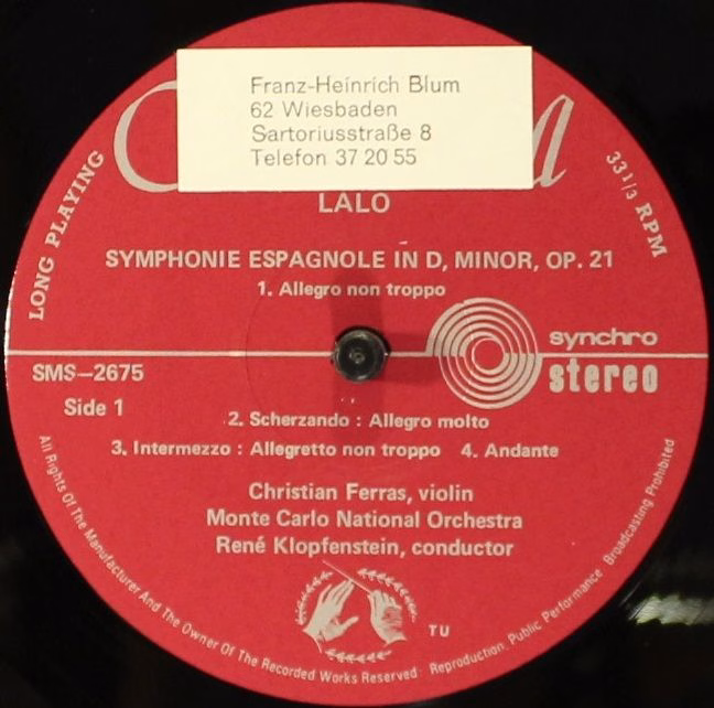 Concert Hall SMS 2675 - Édouard Lalo, Christian Ferras, Orchestr - Image 3