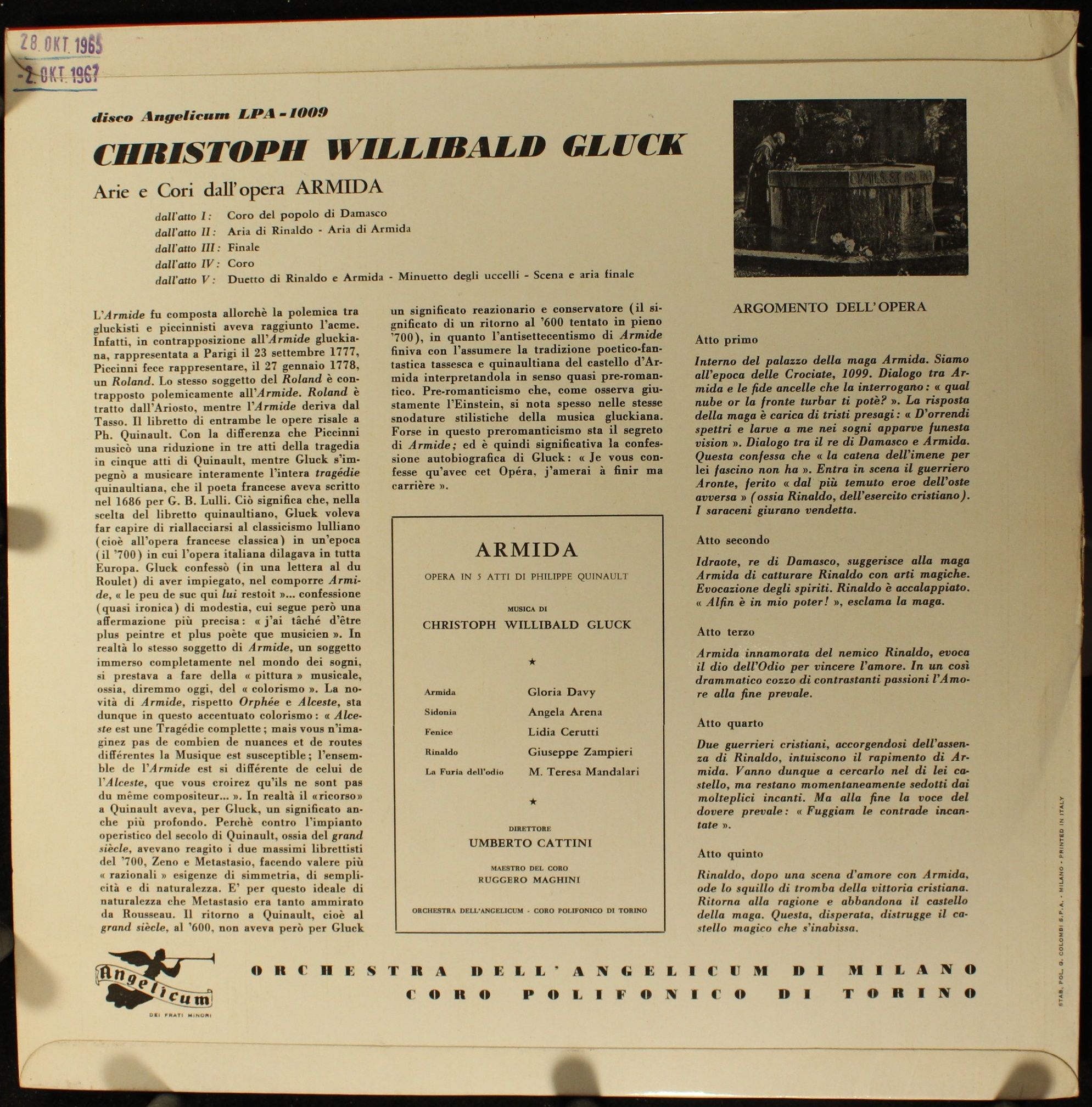 Disco Angelicum LPA - 1009 - Christoph Willibald Gluck - Arie E - Image 2