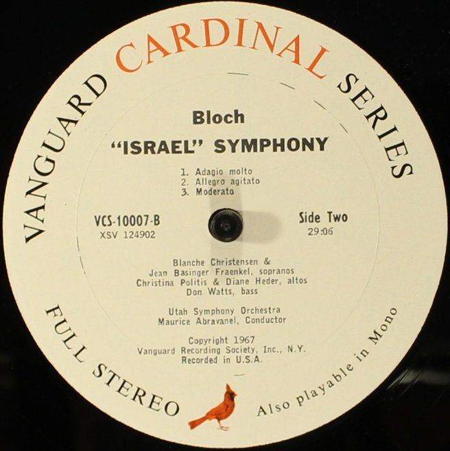 Vanguard VCS-10007 - Ernest Bloch, Zara Nelsova, Utah Symphony O - Image 3