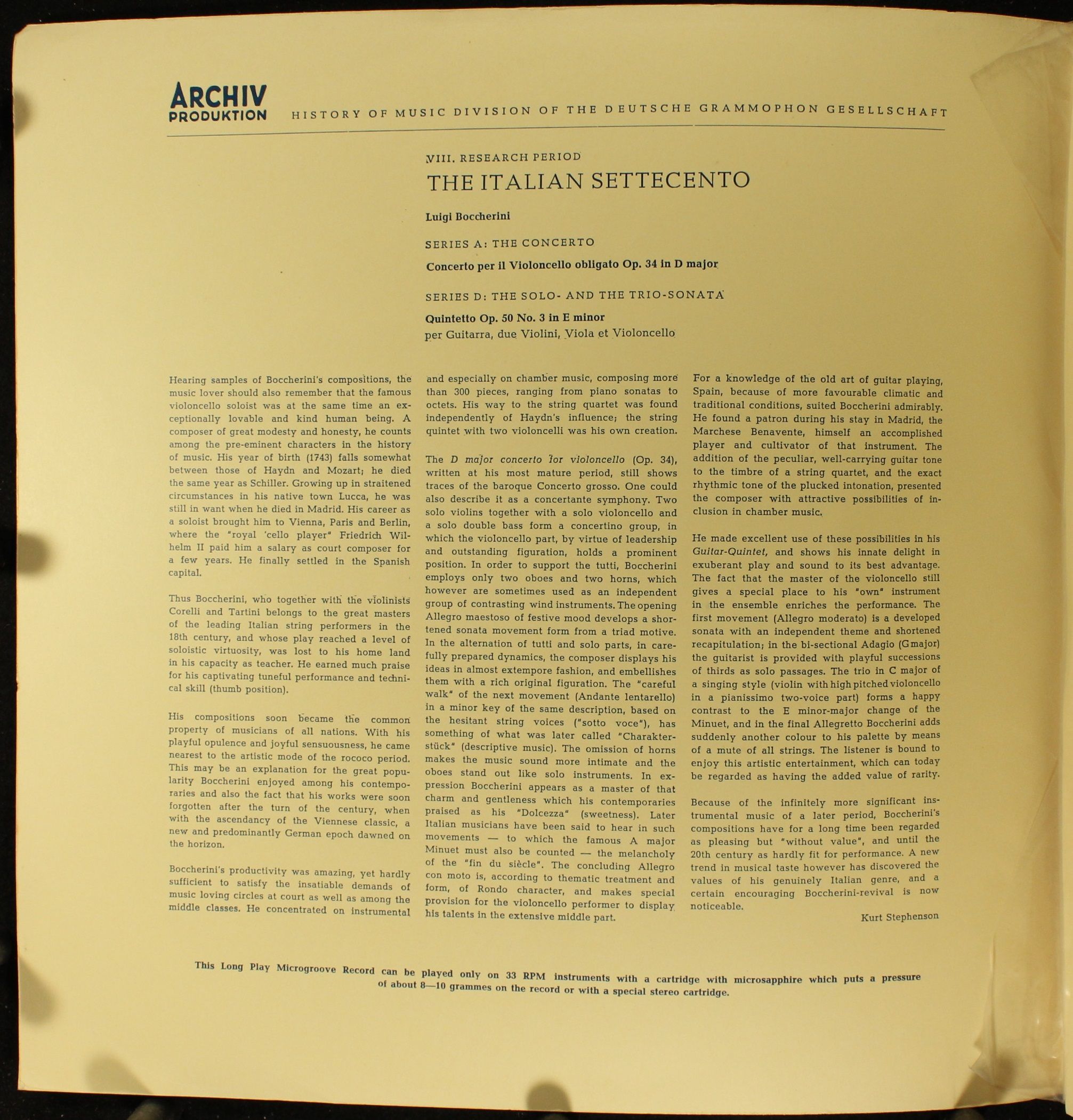 Archiv Produktion 14070 - Luigi Boccherini - Concerto Per Il Vio - Image 3