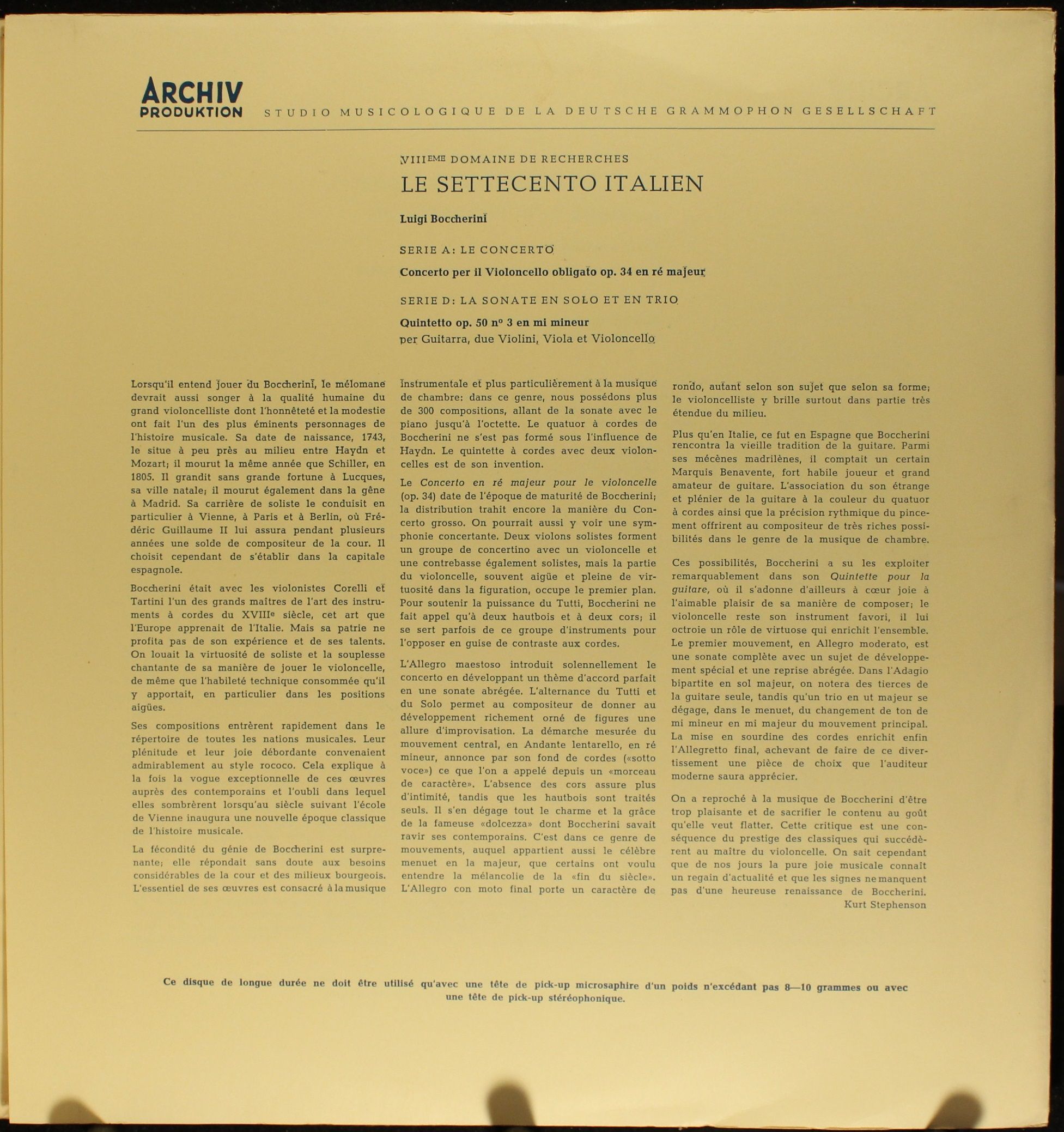 Archiv Produktion 14070 - Luigi Boccherini - Concerto Per Il Vio - Image 5