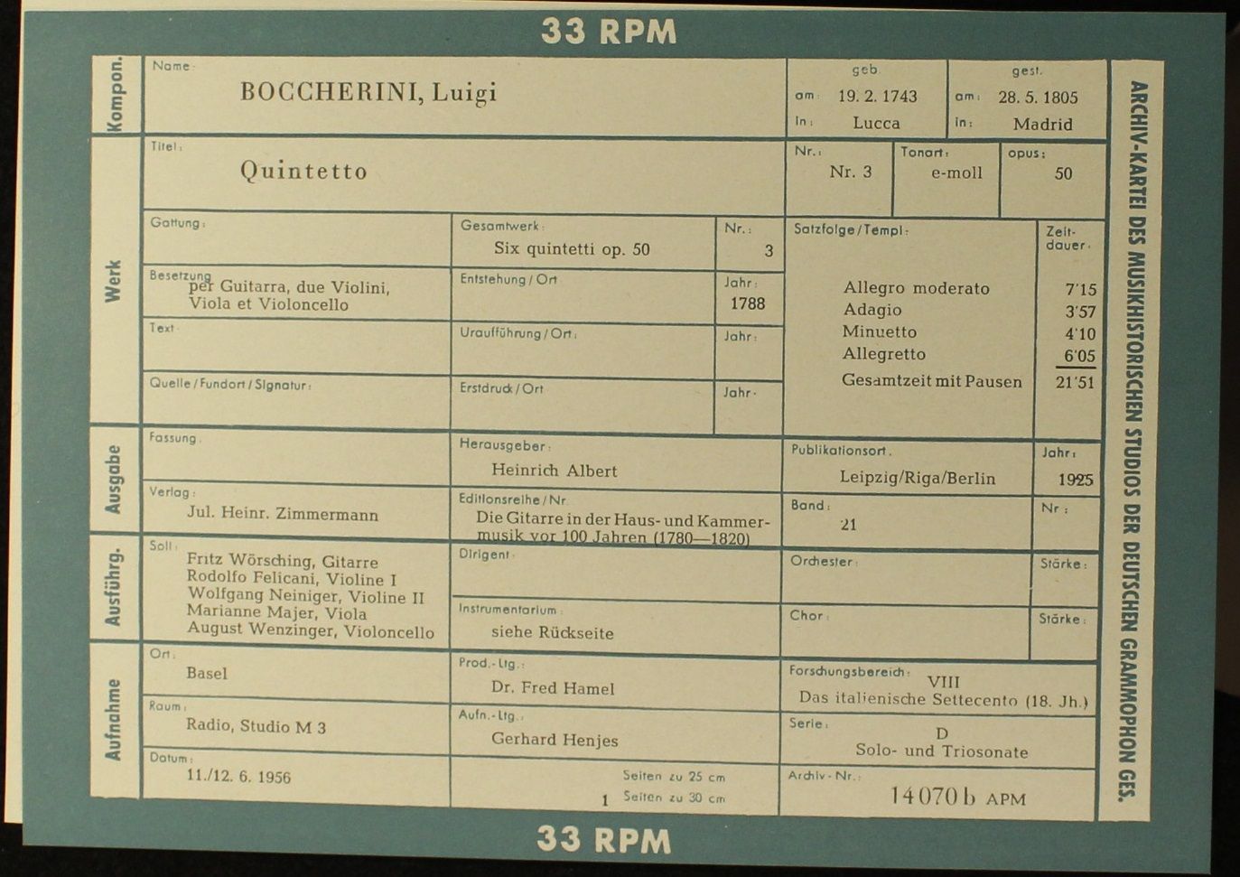 Archiv Produktion 14070 - Luigi Boccherini - Concerto Per Il Vio - Image 6