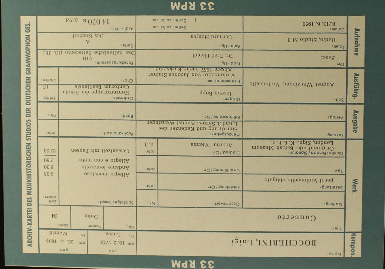 Archiv Produktion 14070 - Luigi Boccherini - Concerto Per Il Vio - Image 7