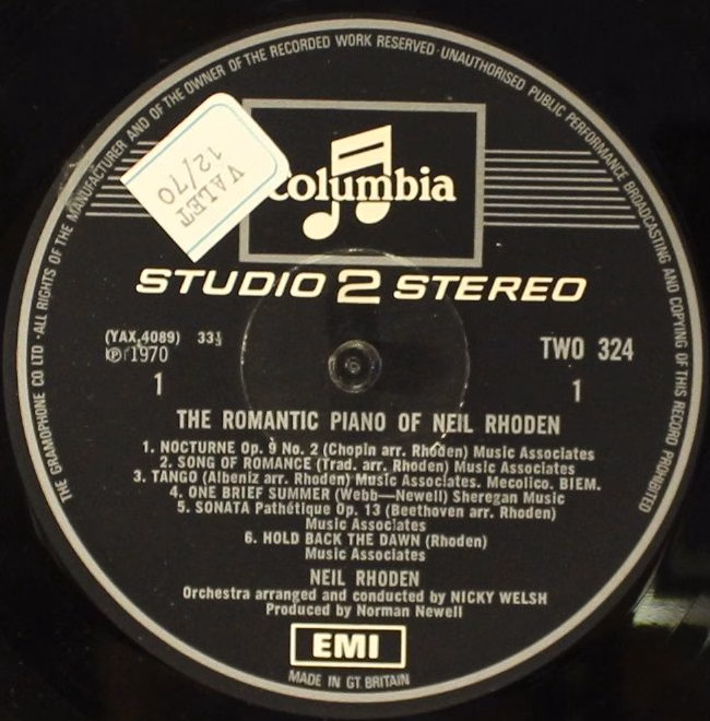 Columbia TWO 324 - Neil Rhoden - The Romantic Piano - Image 3