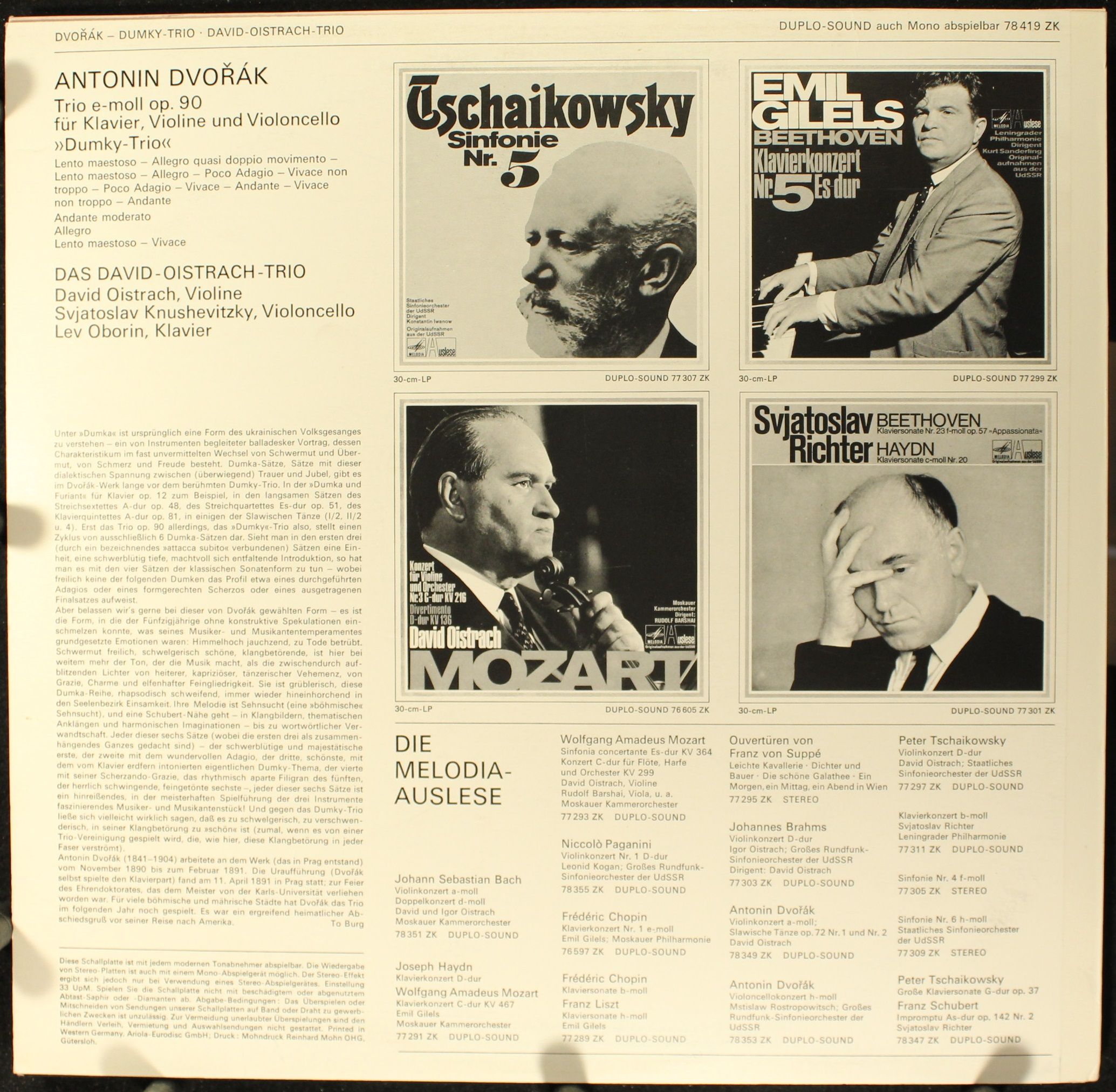 Eurodisc 78 419 ZK - Antonín Dvořák, David Oistrakh Trio - Dumky - Image 2
