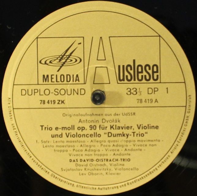 Eurodisc 78 419 ZK - Antonín Dvořák, David Oistrakh Trio - Dumky - Image 3