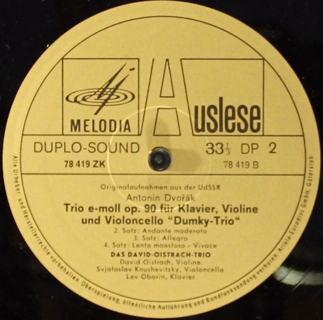 Eurodisc 78 419 ZK - Antonín Dvořák, David Oistrakh Trio - Dumky - Image 4