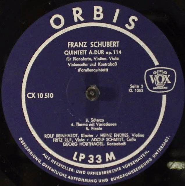 Orbis CX 10 510 - Franz Schubert - Quintett A-Dur Op. 114 Für Pi - Image 2