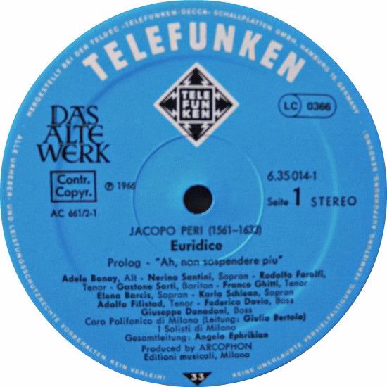 Telefunken 6.35014 - Jacopo Peri, Coro Polifonico di Milano, I S - Image 2