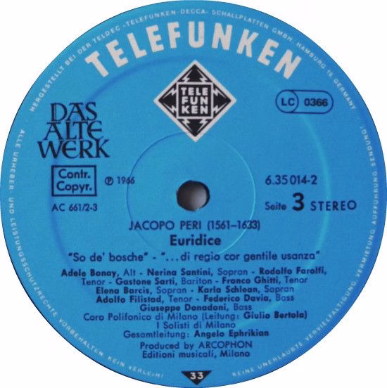 Telefunken 6.35014 - Jacopo Peri, Coro Polifonico di Milano, I S - Image 4
